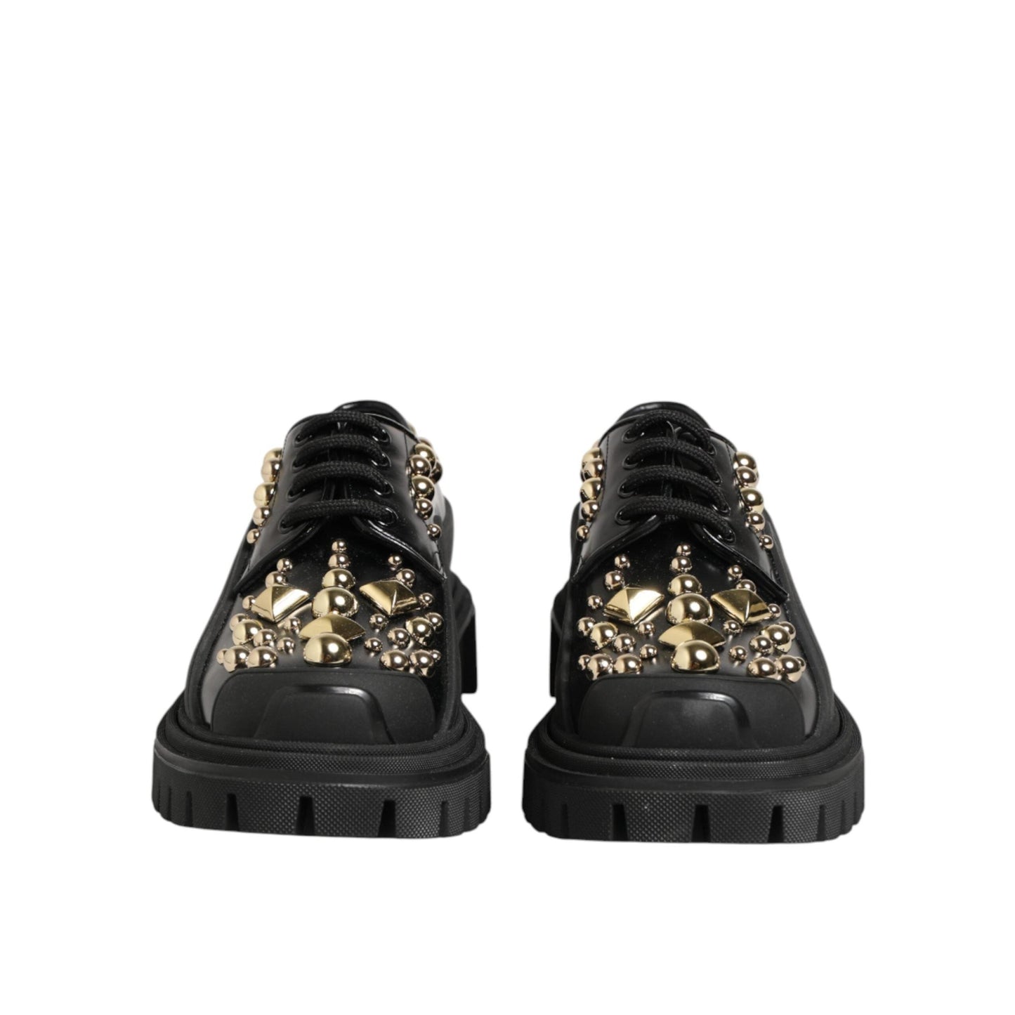 Dolce & Gabbana Black Leather Jeweled Crystals Derby Shoes