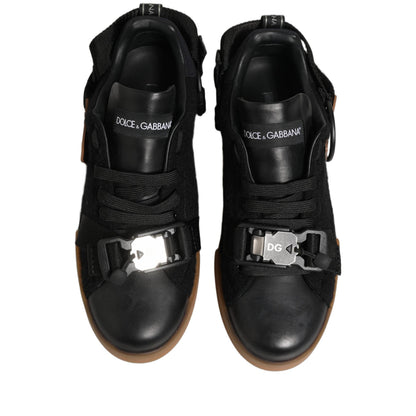 Dolce & Gabbana Black Leather Low Trainers Men Sneakers Shoes