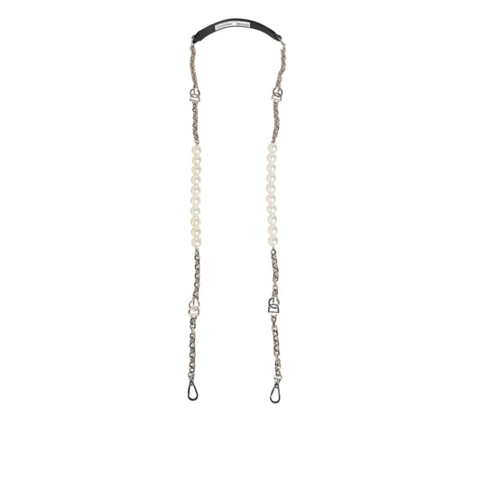Dolce & Gabbana Black Leather Pearl Chain Bag Accessory Shoulder Strap