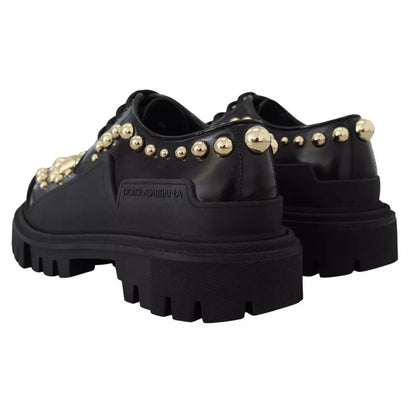Dolce & Gabbana Black Leather Trekking Derby Embellished Shoes