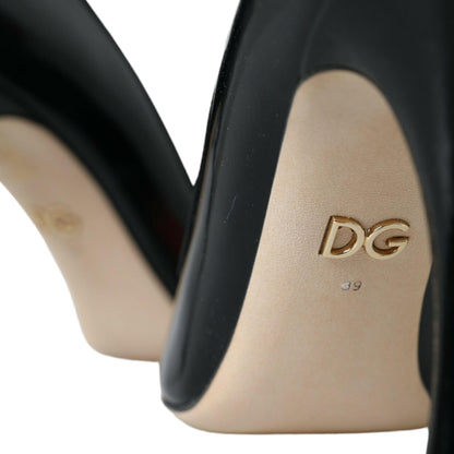 Dolce & Gabbana Black Leather WOW Patch Heels Pumps Shoes