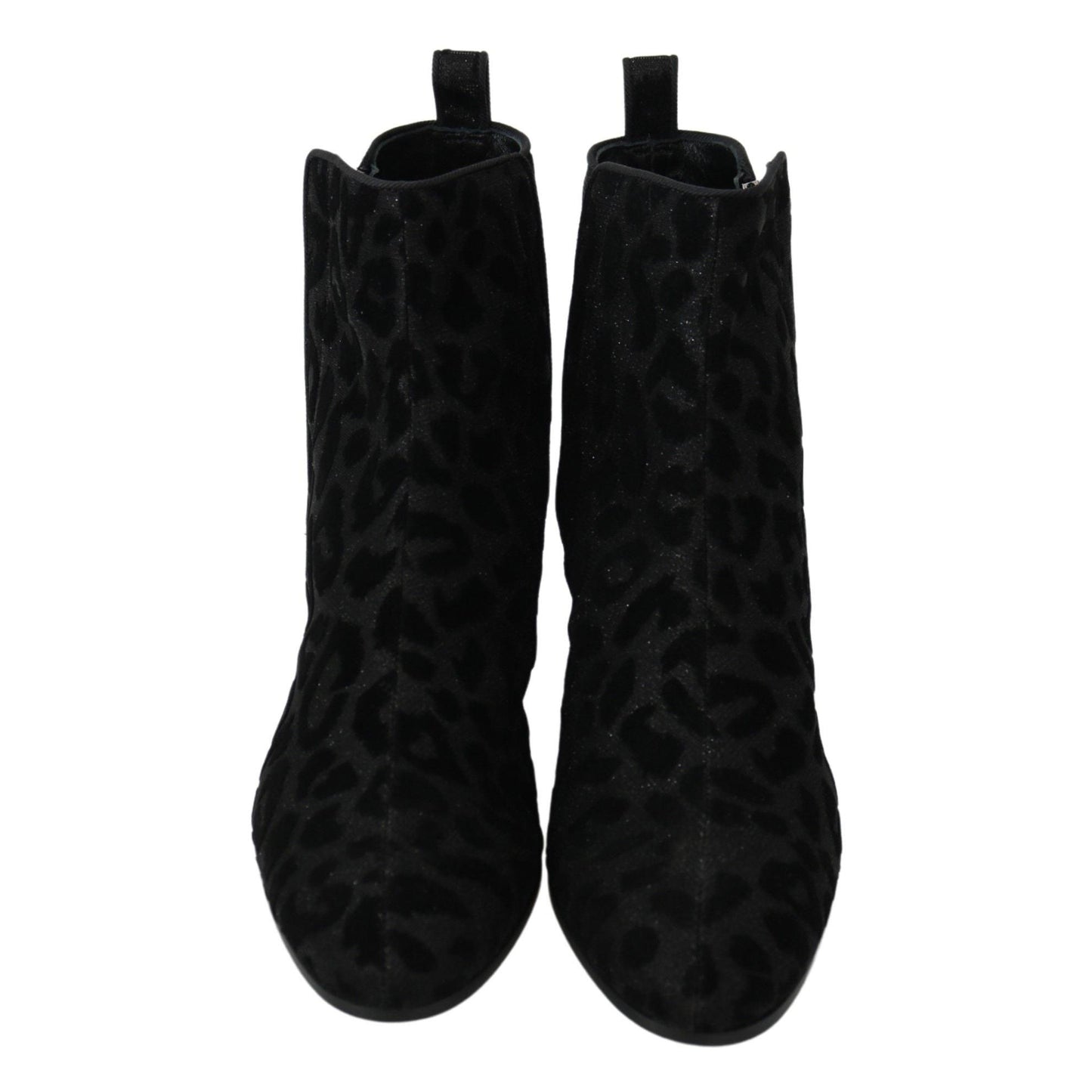 Dolce & Gabbana Black Leopard Short Boots Zipper Shoes