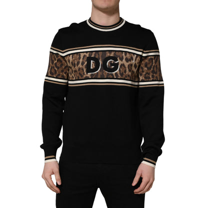 Dolce & Gabbana Black Leopard Wool Crew Neck Men Pullover Sweater