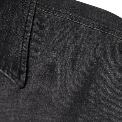 Dolce & Gabbana Black Logo Cotton Button Down Denim Shirt