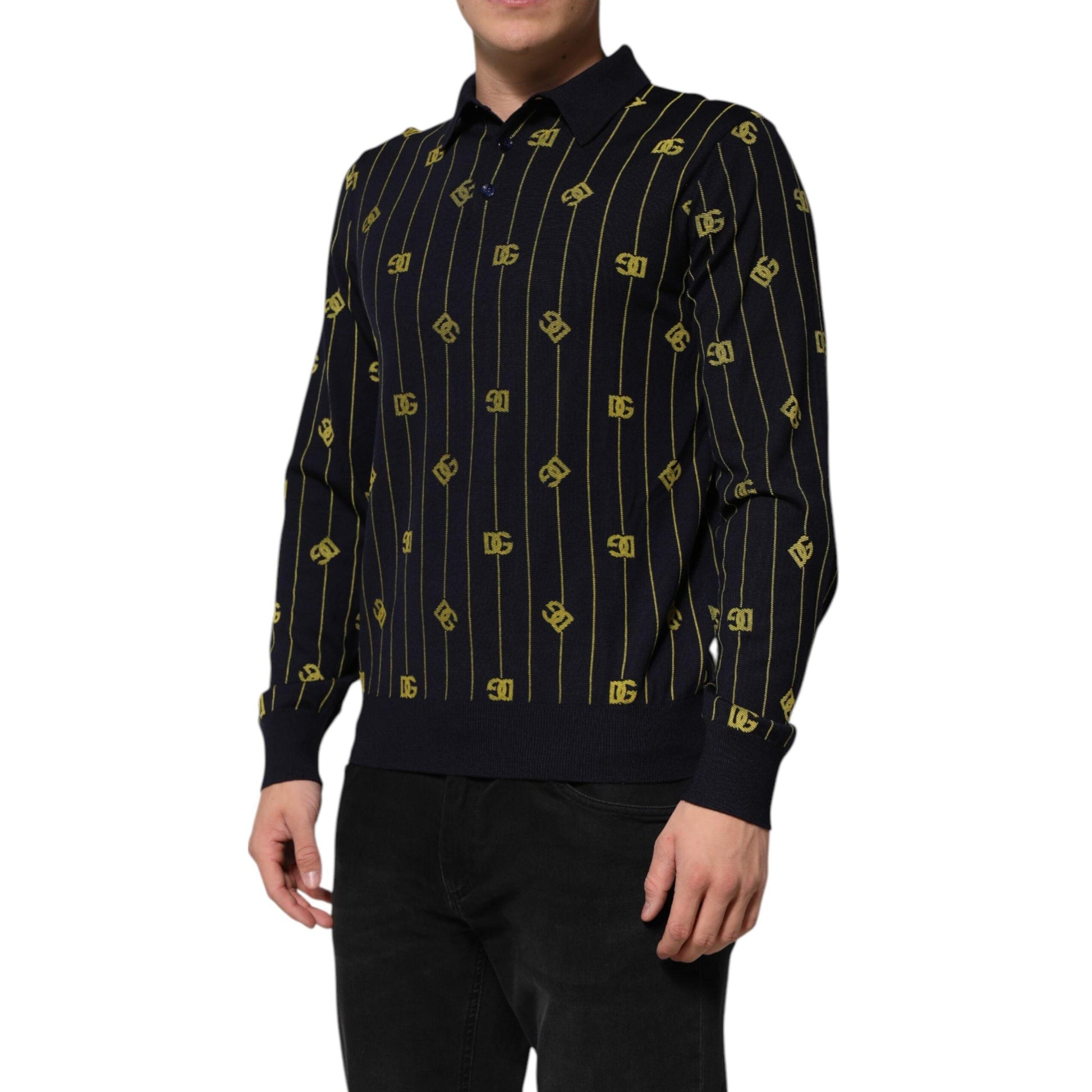 Dolce & Gabbana Black Logo Jacquard Knitted Polo Shirt T-shirt