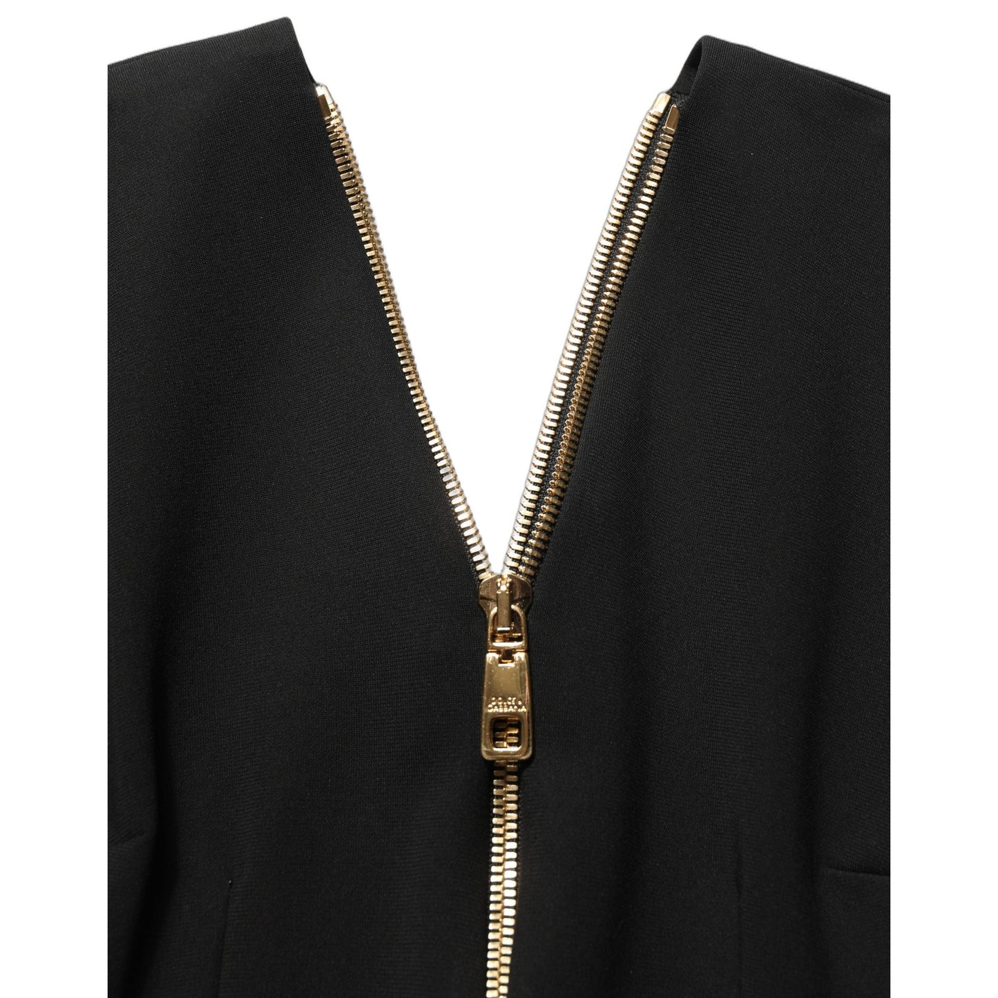 Dolce & Gabbana Black Long Sleeves Front Zipper Midi Dress
