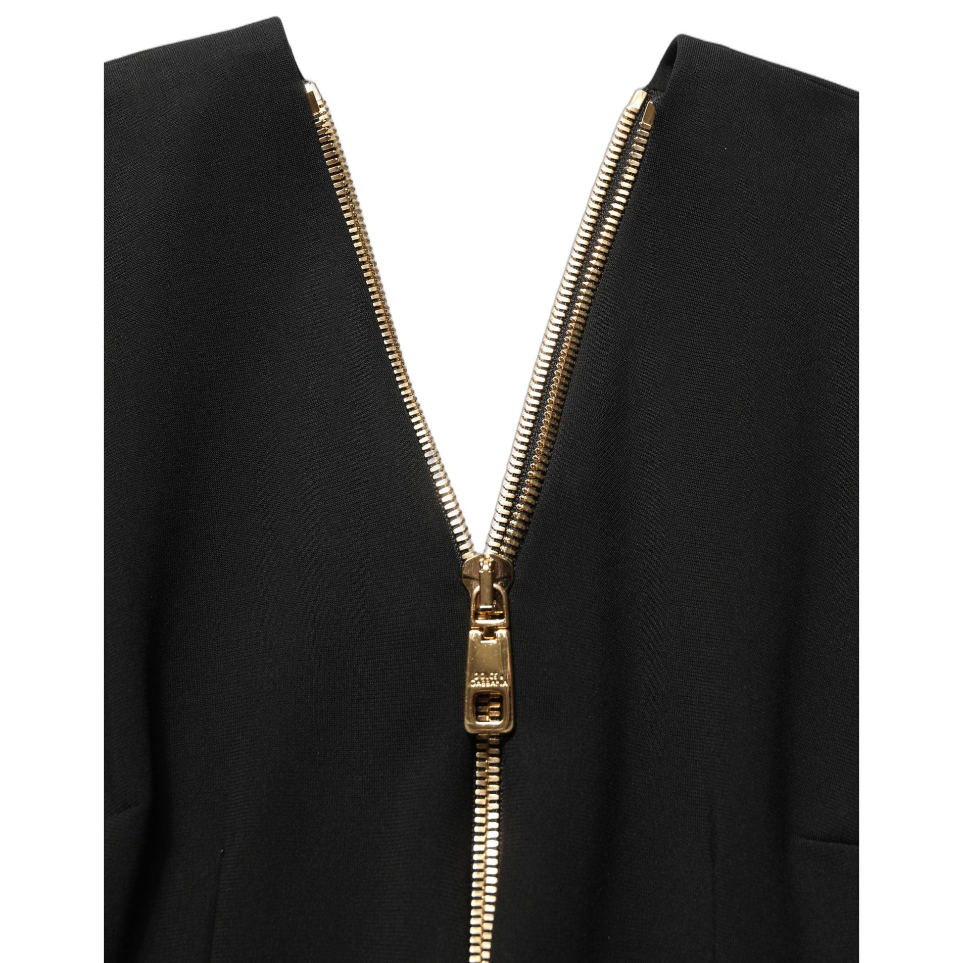 Dolce & Gabbana Black Long Sleeves Front Zipper Midi Dress