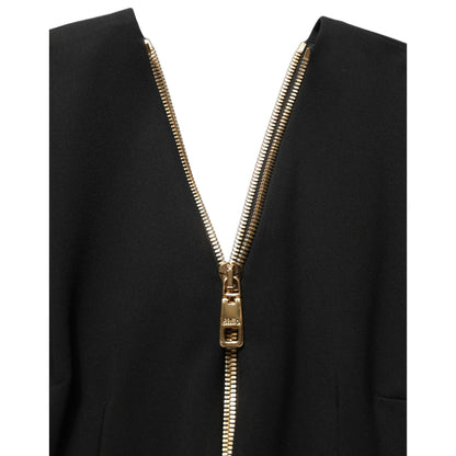 Dolce & Gabbana Black Long Sleeves Front Zipper Midi Dress
