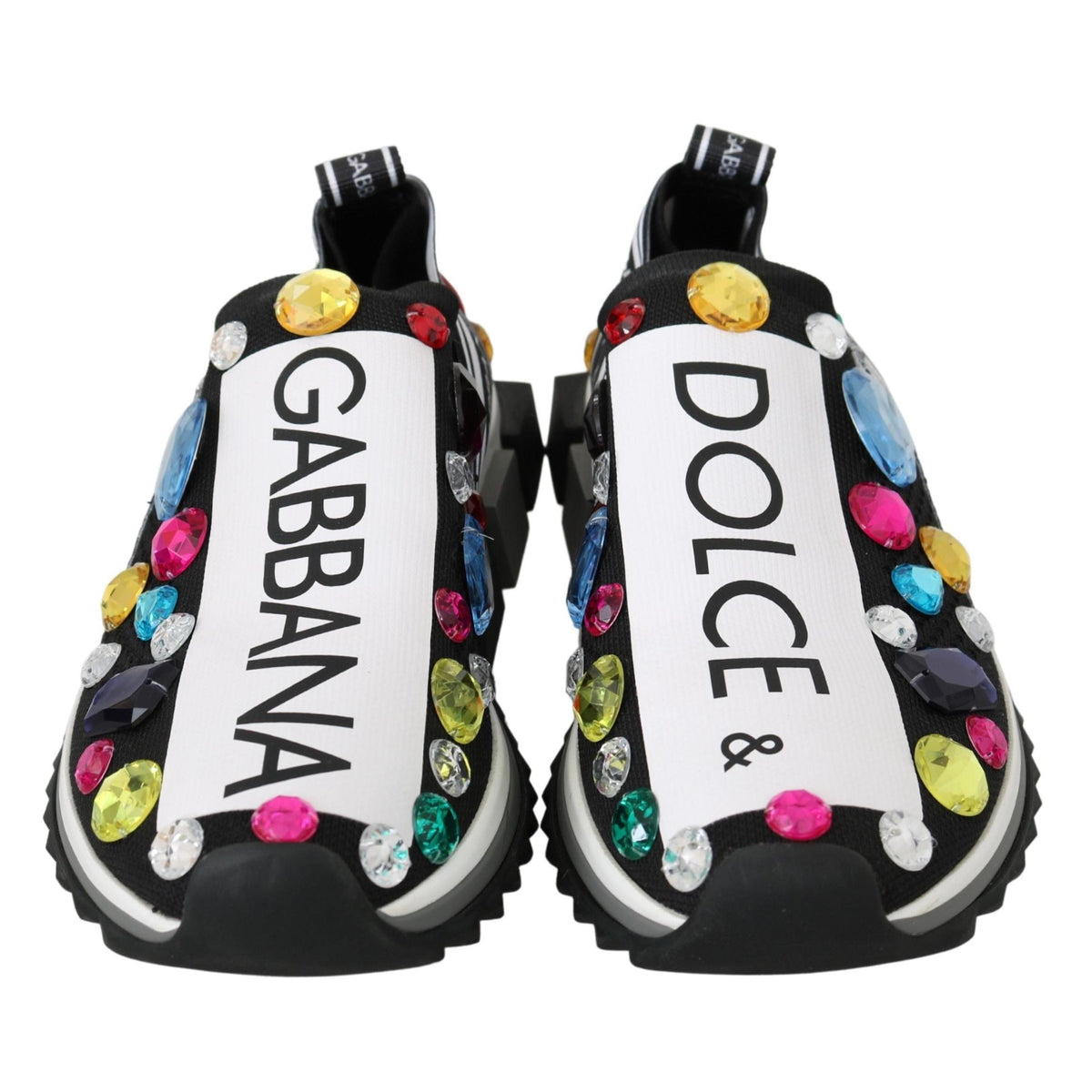 Dolce & Gabbana Black Multicolor Crystal Sneakers Shoes