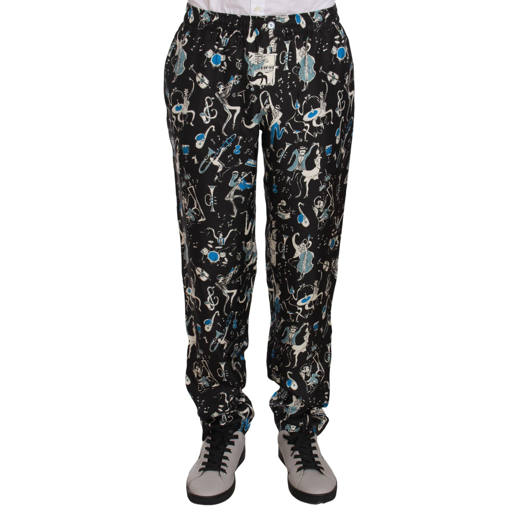 Dolce & Gabbana Black Musical Instrument Sleepwear Pants