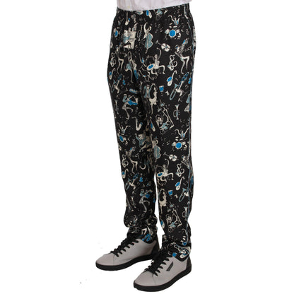 Dolce & Gabbana Black Musical Instrument Sleepwear Pants