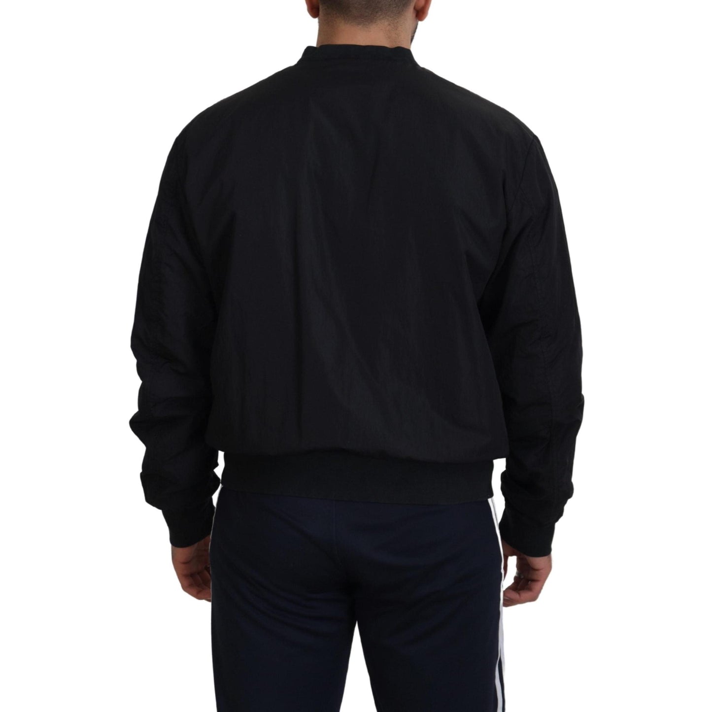 Dolce & Gabbana Black Nylon Logo Bomber Zipper Jacket