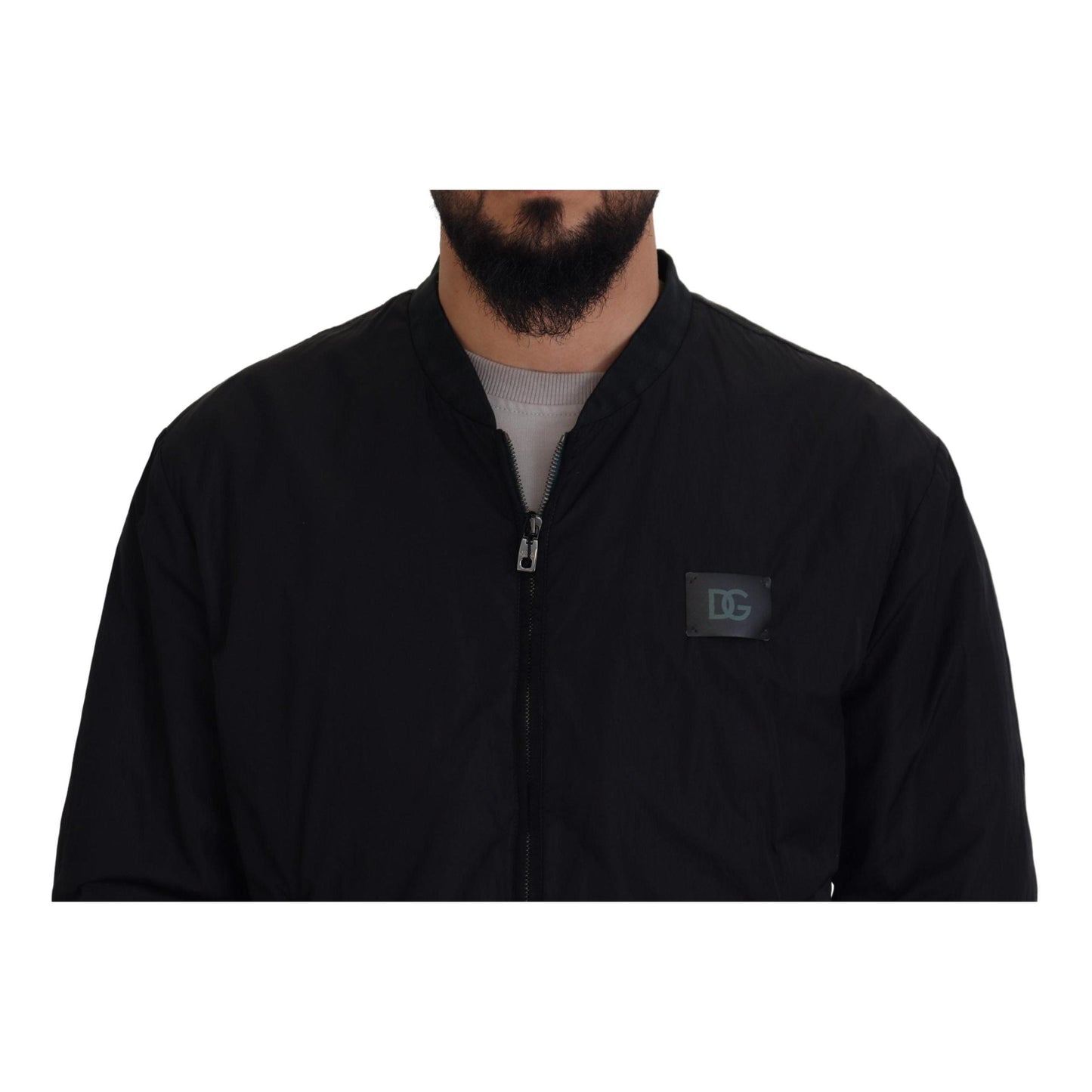 Dolce & Gabbana Black Nylon Logo Bomber Zipper Jacket