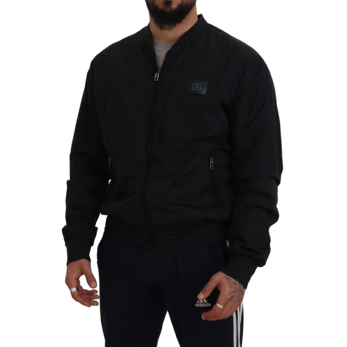 Dolce & Gabbana Black Nylon Logo Bomber Zipper Jacket