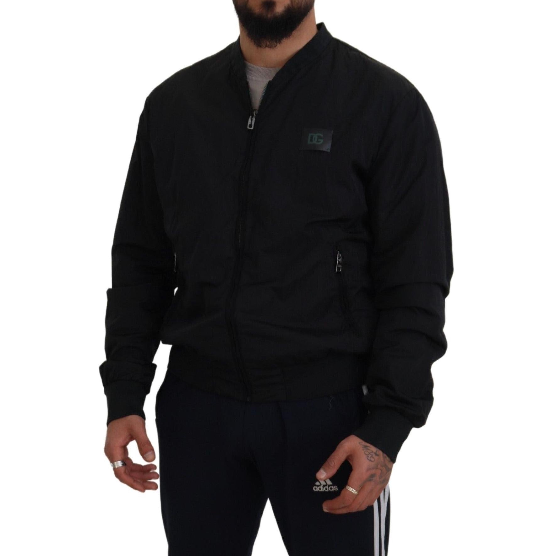 Dolce & Gabbana Black Nylon Logo Bomber Zipper Jacket
