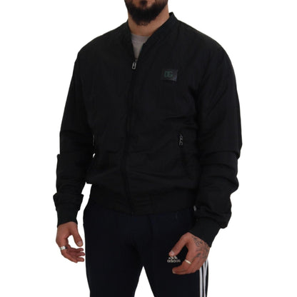 Dolce & Gabbana Black Nylon Logo Bomber Zipper Jacket