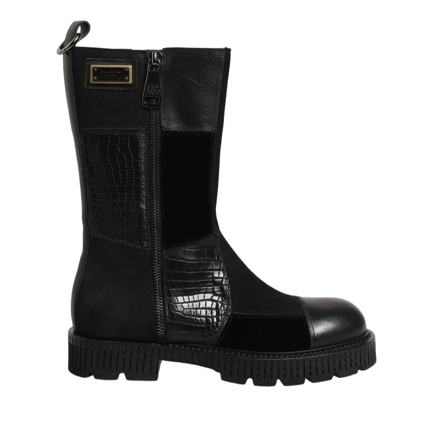 Dolce & Gabbana Black Patchwork Leather Mid Calf Boots Shoes