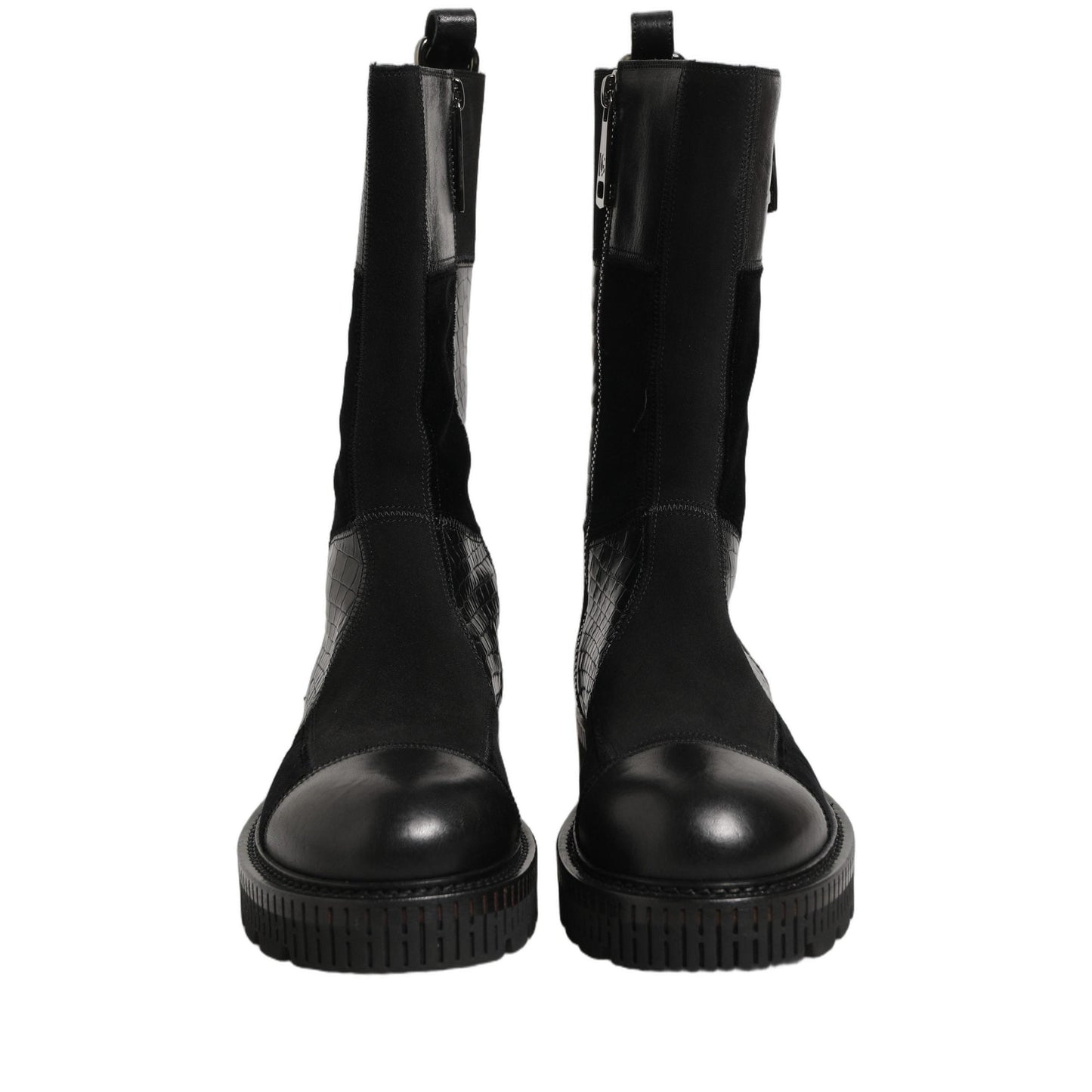 Dolce & Gabbana Black Patchwork Leather Mid Calf Boots Shoes