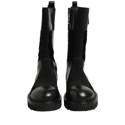 Dolce & Gabbana Black Patchwork Leather Mid Calf Boots Shoes