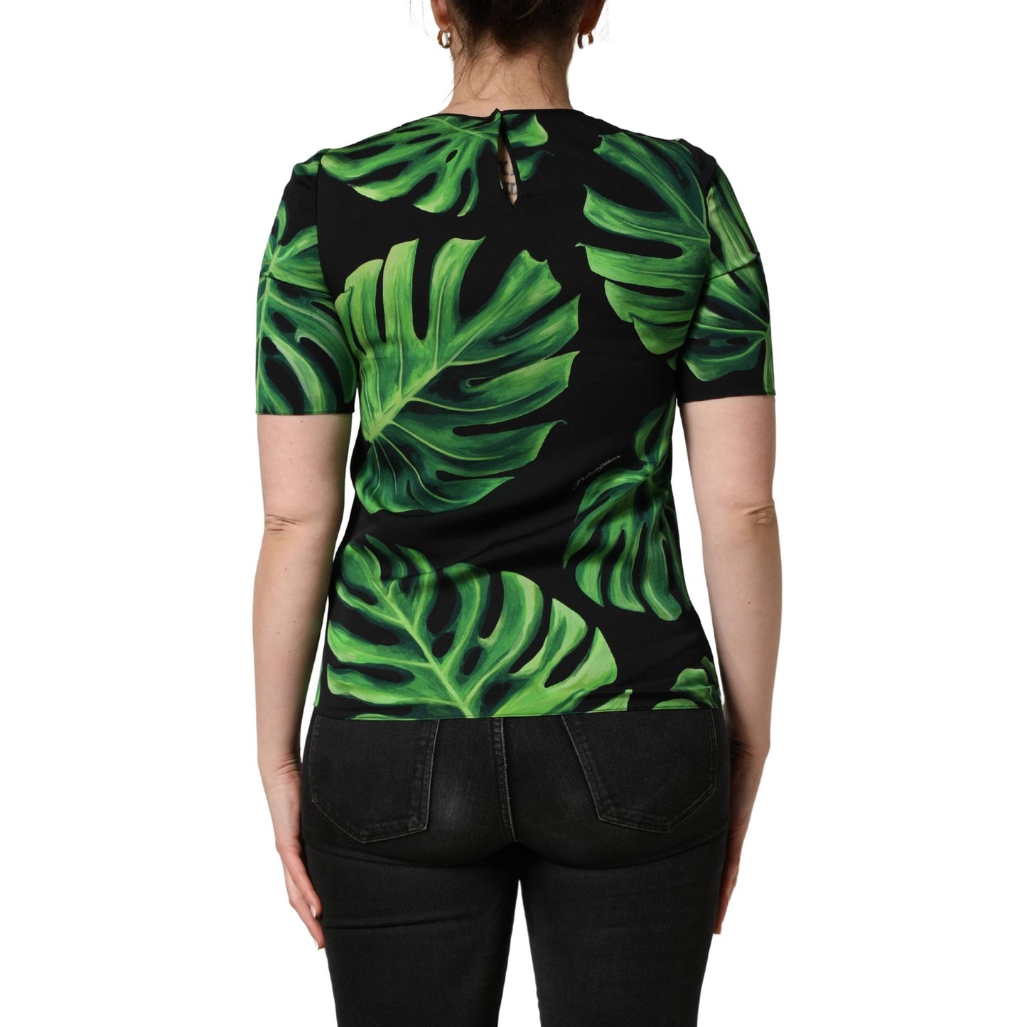 Dolce & Gabbana Black Philodendron Print Silk Blouse Top