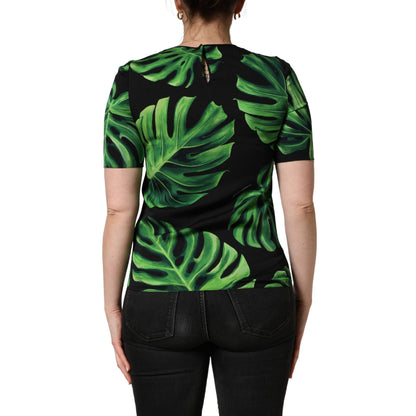 Dolce & Gabbana Black Philodendron Print Silk Blouse Top