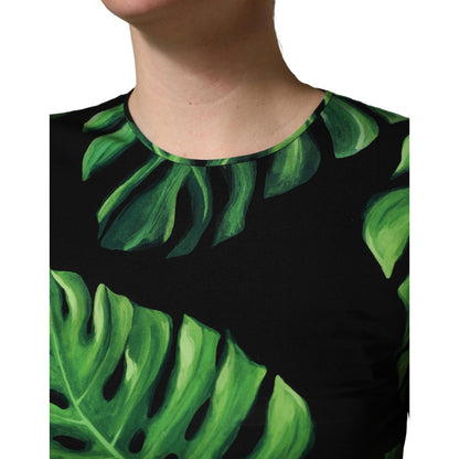 Dolce & Gabbana Black Philodendron Print Silk Blouse Top