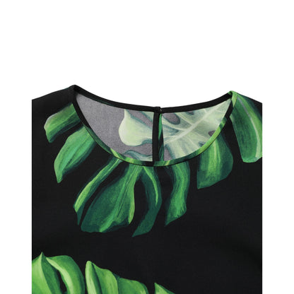 Dolce & Gabbana Black Philodendron Print Silk Blouse Top