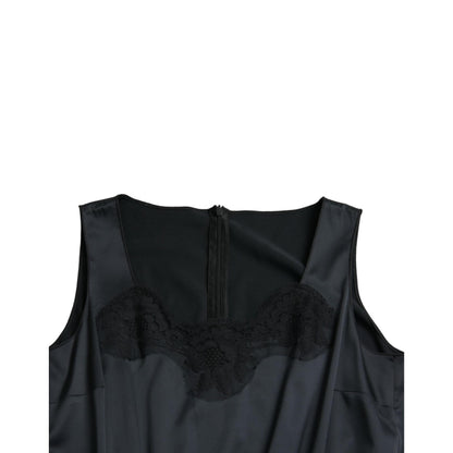 Dolce & Gabbana Black Polyester Lace Trim Sheath Midi Dress