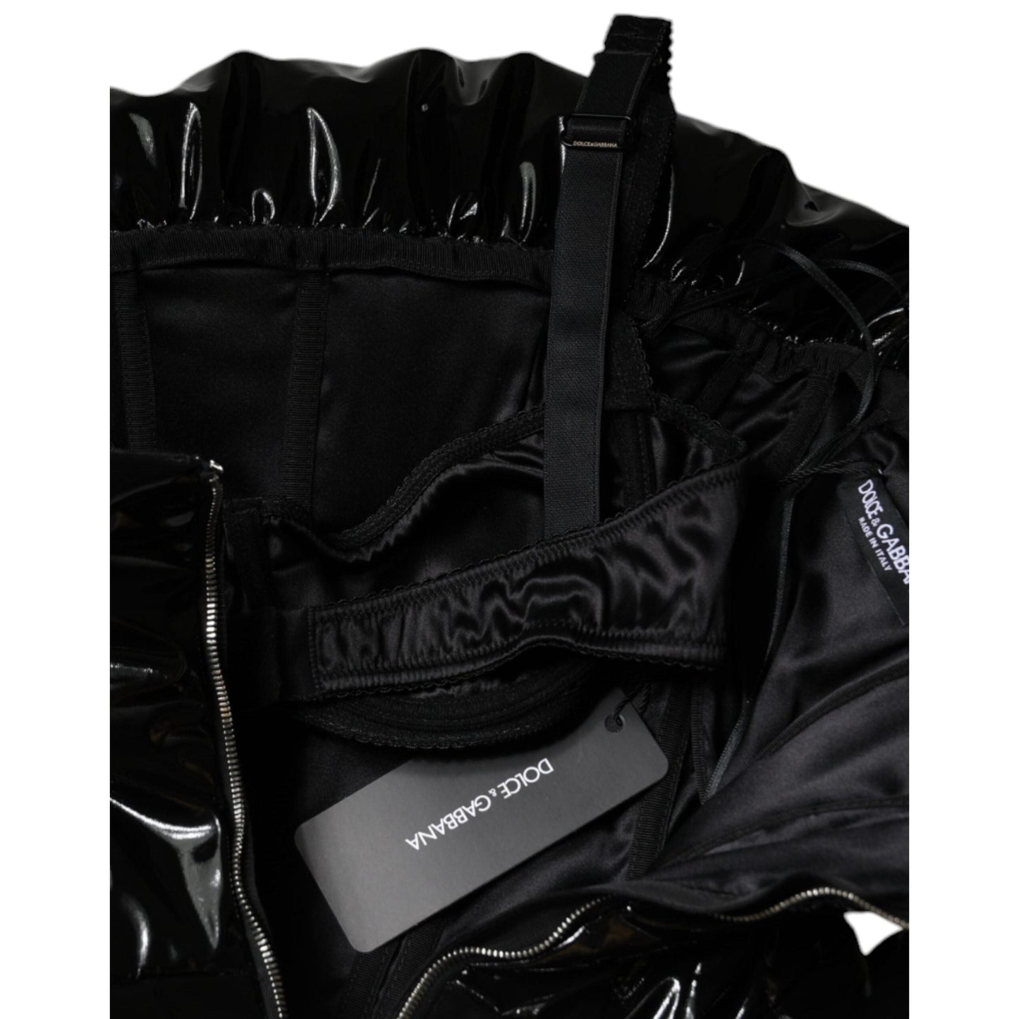 Dolce & Gabbana Black Polyester Ruched Coated Mini Dress
