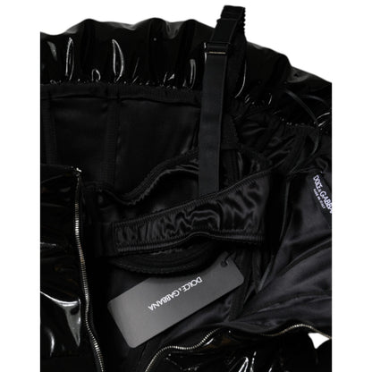 Dolce & Gabbana Black Polyester Ruched Coated Mini Dress