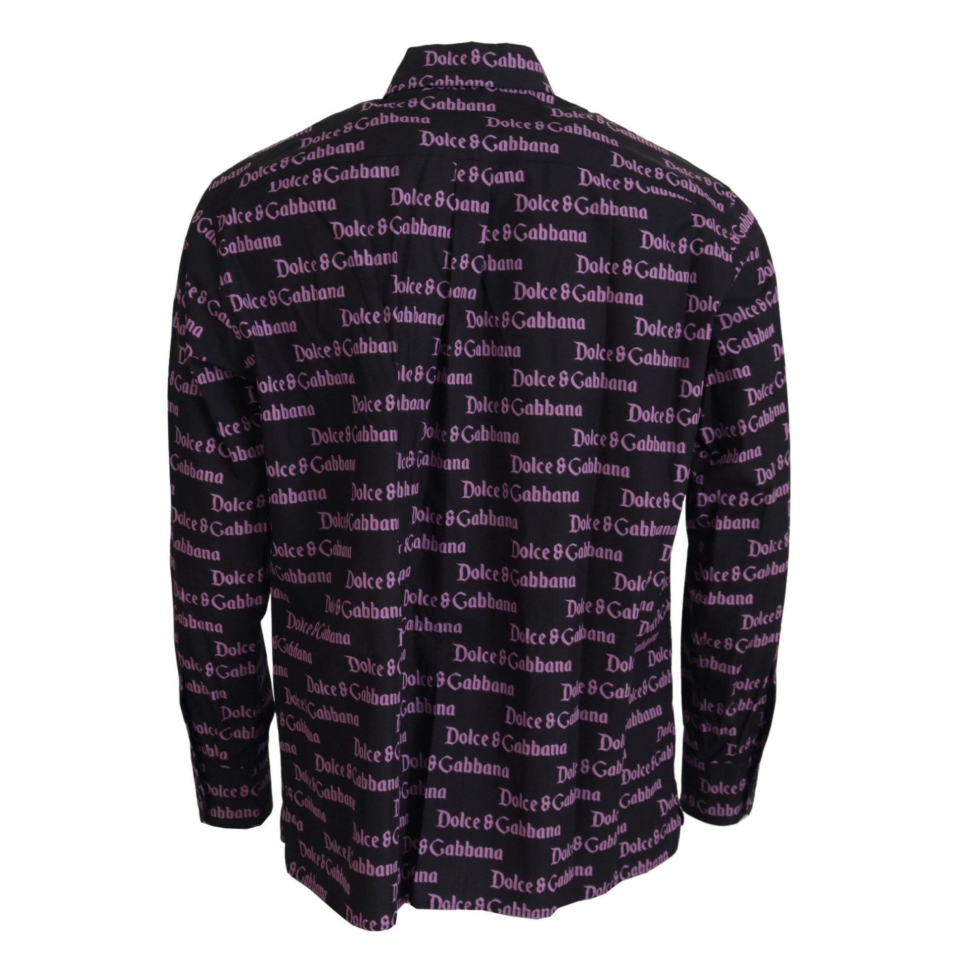 Dolce & Gabbana Black Purple Logo Slim Dress Formal Shirt