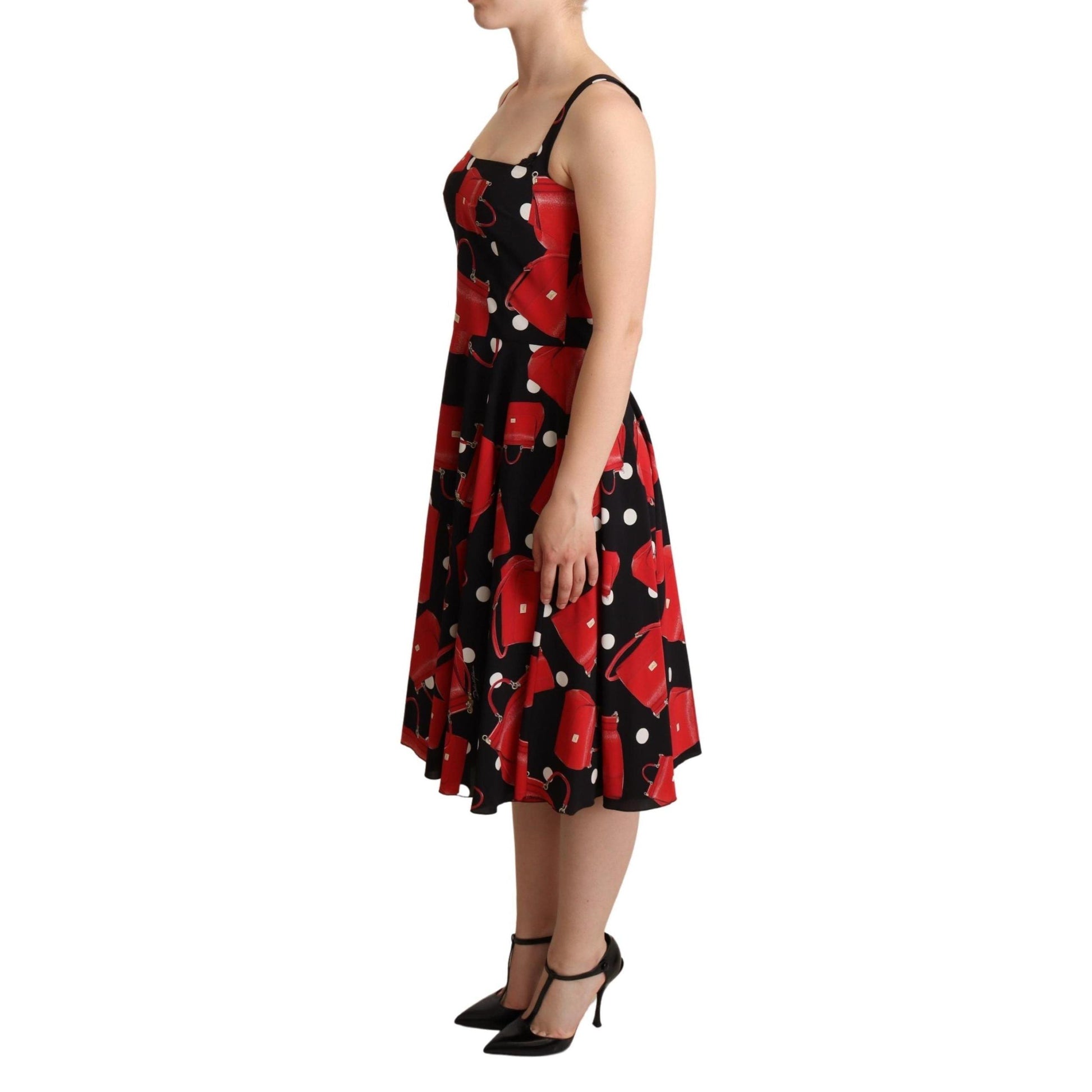 Dolce & Gabbana Black Red Bag Print A-line Mid Length Dress