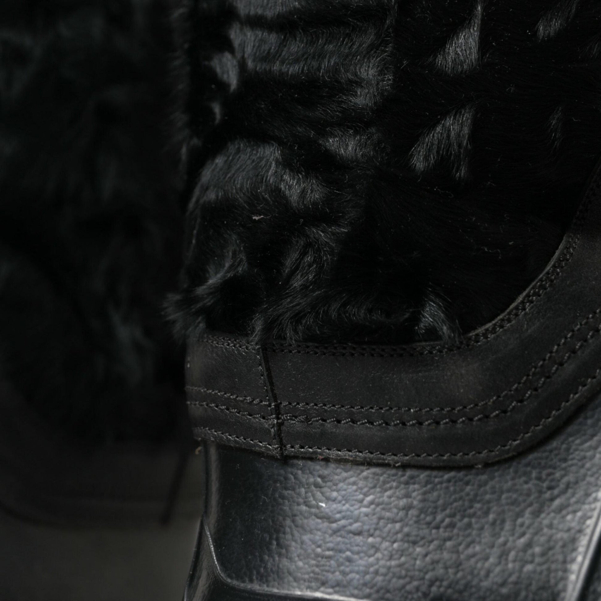 Dolce & Gabbana Black Rubber Lace Up Shearling Rain Boots Shoes