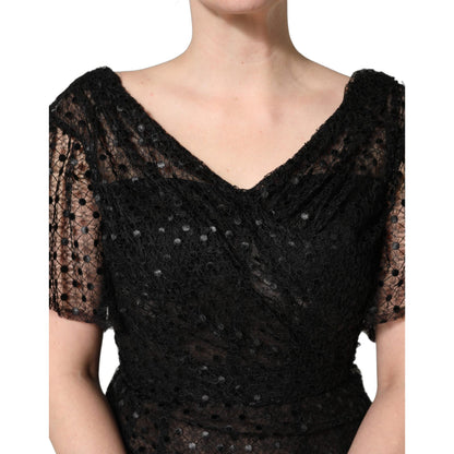 Dolce & Gabbana Black Sequinned Mermaid Evening Gown Dress