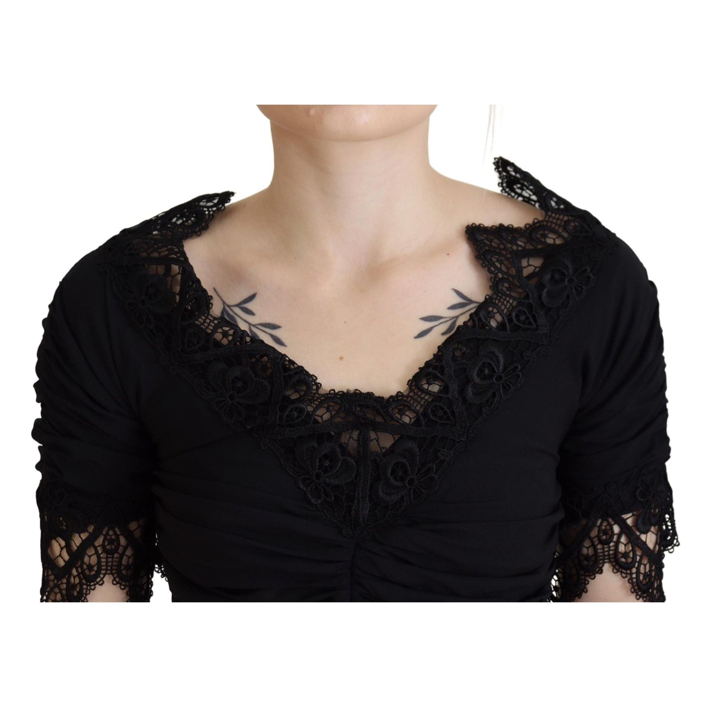 Dolce & Gabbana Black Sheath Midi Bodycon Lace Silk Dress
