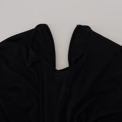 Dolce & Gabbana Black Sheath Midi Gown Wool Wrap Dress