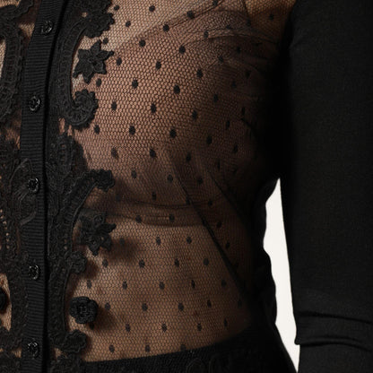 Dolce & Gabbana Black Sheer Button Down Cardigan Sweater