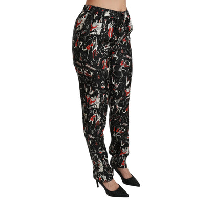 Dolce & Gabbana Black Silk Instrument Mid Waist Pants