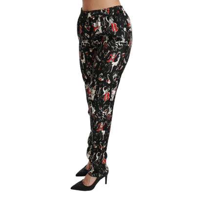 Dolce & Gabbana Black Silk Instrument Mid Waist Pants