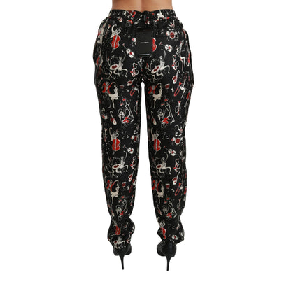Dolce & Gabbana Black Silk Instrument Mid Waist Pants