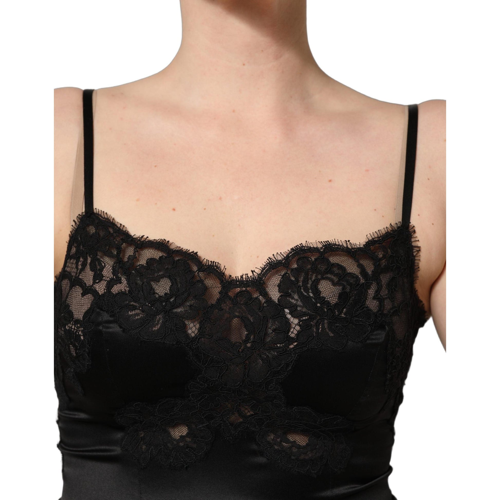 Dolce & Gabbana Black Silk Lace Lingerie Short Chemise Sleepwear