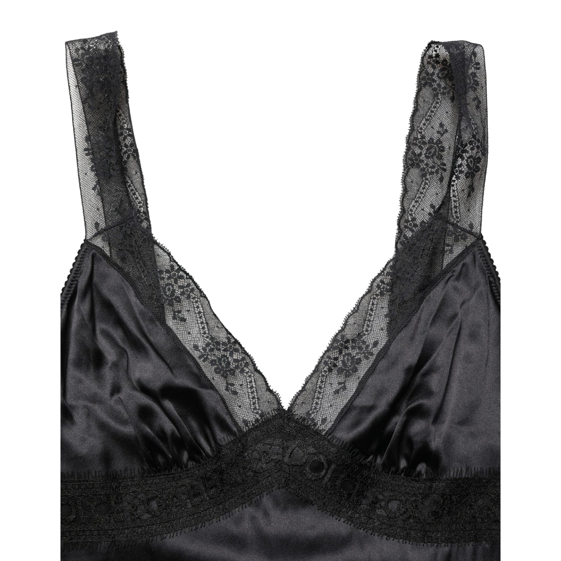 Dolce & Gabbana Black Silk Lace Trim Camisole V-neckline Tank Top