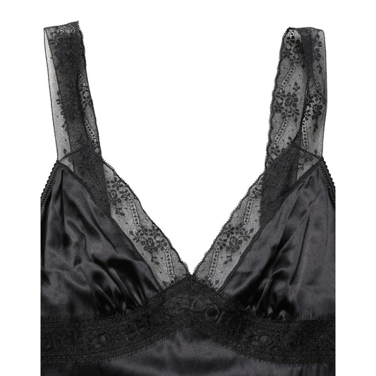 Dolce & Gabbana Black Silk Lace Trim Camisole V-neckline Tank Top
