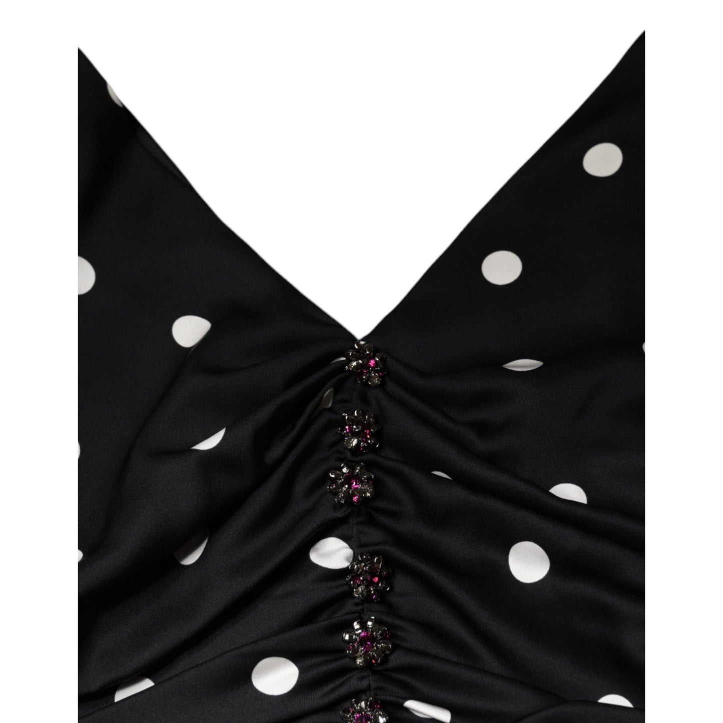 Dolce & Gabbana Black Silk Polka Dot Vneck Tassel Midi Dress