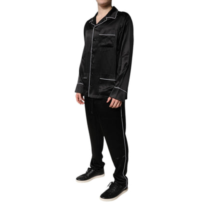 Dolce & Gabbana Black Silk Shirt Pants Pajama Set Sleepwear