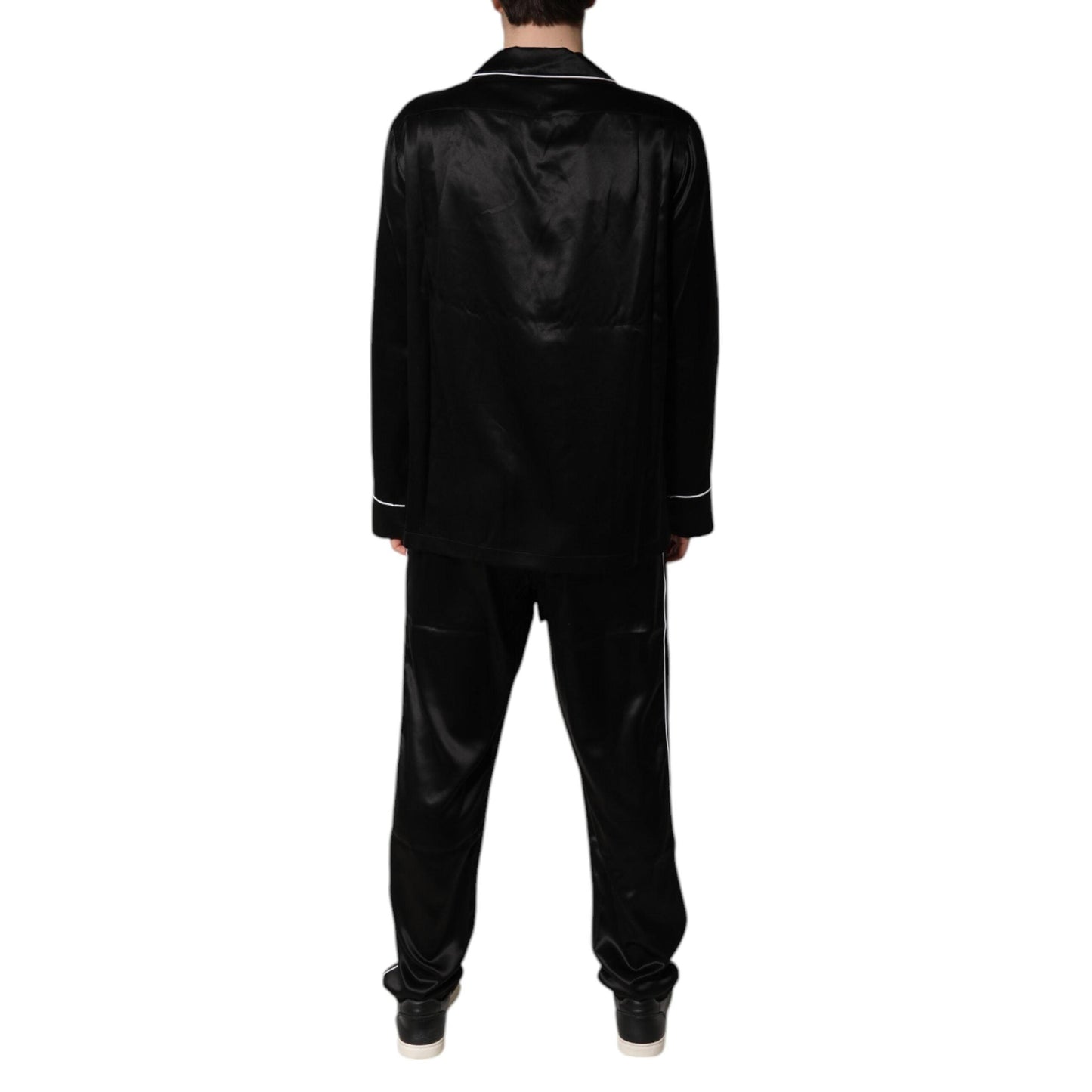 Dolce & Gabbana Black Silk Shirt Pants Pajama Set Sleepwear