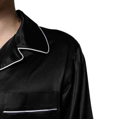 Dolce & Gabbana Black Silk Shirt Pants Pajama Set Sleepwear