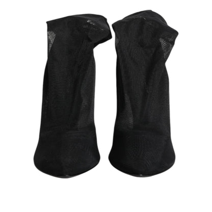 Dolce & Gabbana Black Silk Stretch Mesh Sock Boots Shoes
