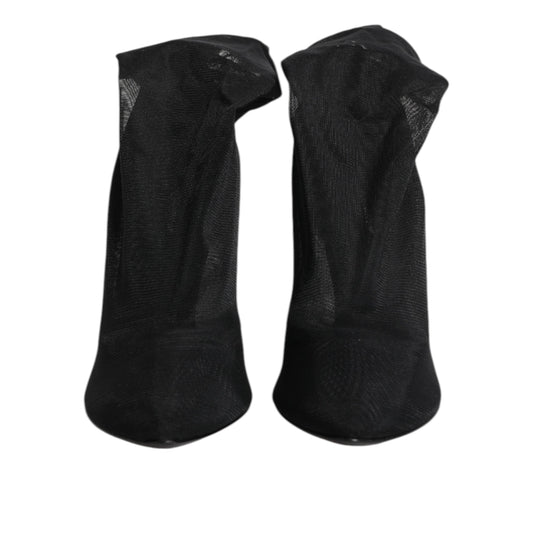 Dolce & Gabbana Black Silk Stretch Mesh Sock Boots Shoes