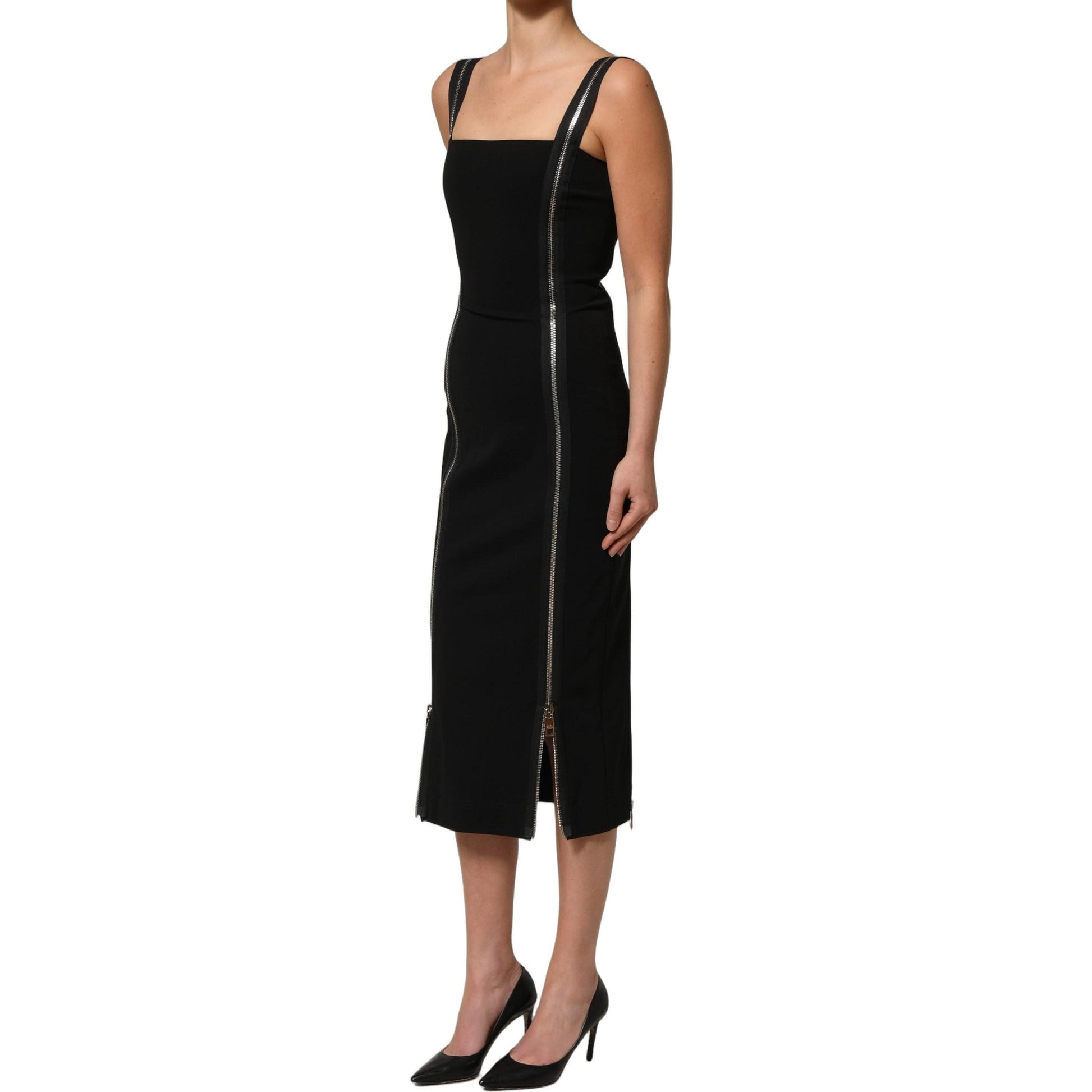Dolce & Gabbana Black Sleeveless Front Zipper Midi Dress